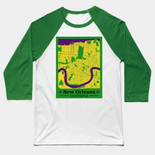 New Orleans Map - Mardi Gras Colors Baseball T-Shirt